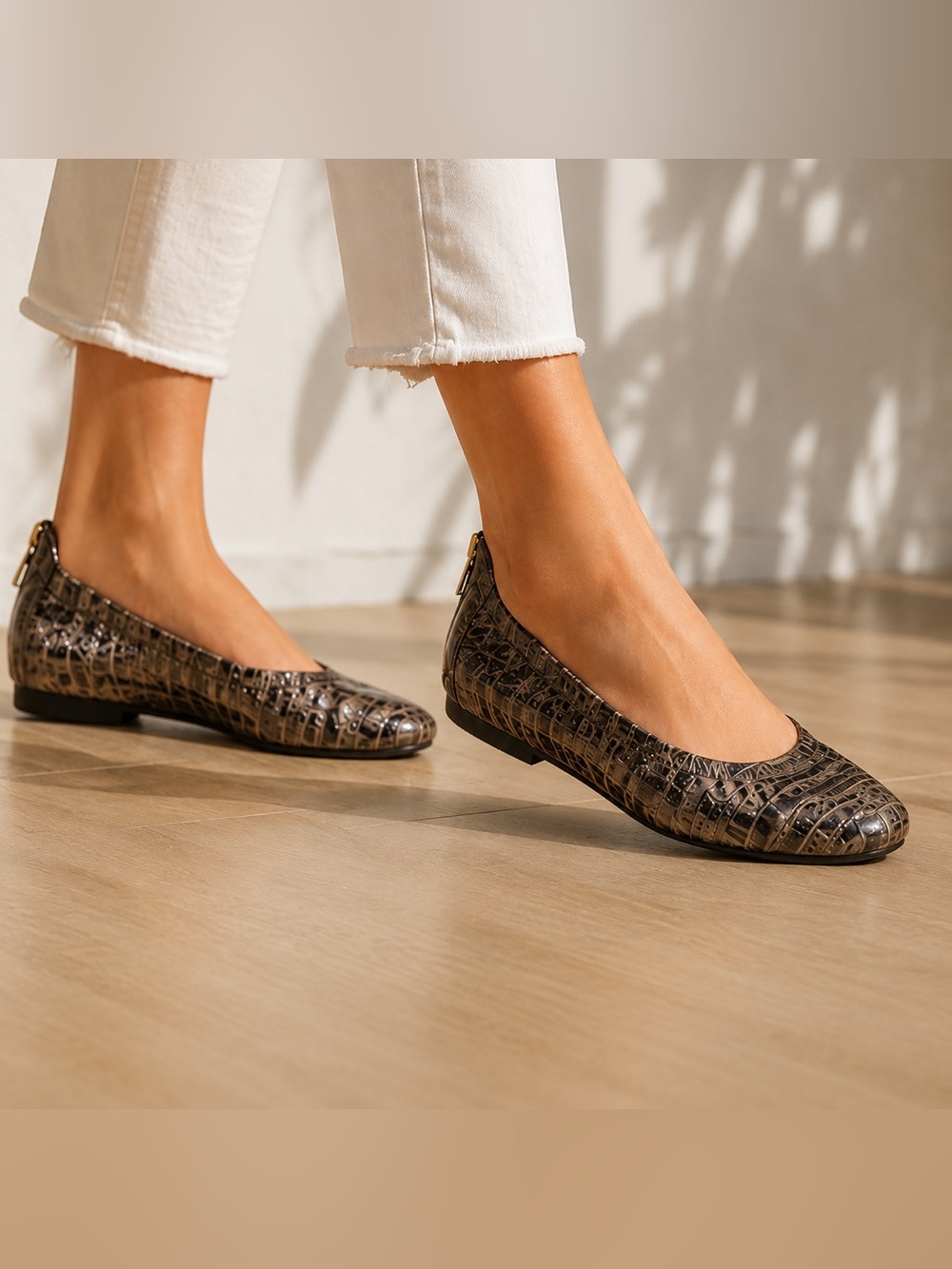 BCBGMaxAzria Croc-Embossed Ballet Flats in Dark Brown
